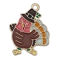 Colgante de pavo de Acción de Gracias en aleación marrón y azul con bordes dorados - 1 Colgante de Pavo con Sombrero de Copa (19323)