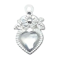 Silver alloy heart charm pendant featuring a delicate flower design and radial texture - Heart Flower Style (19956)
