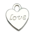 Flat heart-shaped silver alloy pendant with Love engraving for DIY jewelry - Heart Love Style (19957)