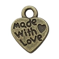 Vintage bronze heart pendant with 'made with love' engraving for DIY jewelry making - Heart Made With Love 10x12mm (815)
