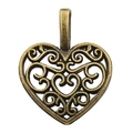 Antique bronze hollow heart pendant with vintage scrollwork and bail for DIY jewelry - Hollow Heart 15x18mm (4193)