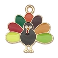 Colgante de pavo colorido con acabado de esmalte multicolor y bordes de metal dorado para DIY - 1 Colgante de Pavo Colorido (19342)
