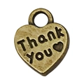 Antique bronze heart pendant featuring engraved Thank You text and a small heart icon - Letter Thank You Heart 10x13mm (7025)