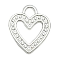 Polished silver heart-shaped alloy pendant with beaded edge and open double heart design - Hollow Beaded Edge Heart Style (19960)