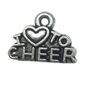 Ciondolo megafono I Love To Cheer in argento antico per bracciali e collane fai-da-te - Targhetta con Lettere I Love To Cheer (15716)
