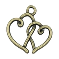 Antique bronze heart-to-heart charm with vintage matte finish and hanging loop - Double Heart 19x19mm (19938)