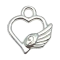Polished silver heart pendant with single wing design and circular bail for DIY jewelry - Single Sided Wing Heart Style (19961)