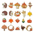 Set de 20 colgantes esmaltados de Acción de Gracias con zorro, calabaza y pavo - Set 20pcs Esmalte Acción de Gracias Mix (SN1002)