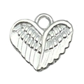 Polished silver heart pendant with detailed angel wing texture for DIY jewelry making - Symmetrical Angel Wing Heart Style (19962)