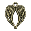 Vintage bronze wing heart alloy pendant with detailed feather texture and hanging loop - Heart Wings 17x21mm (19942)