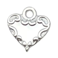 Silver-plated heart-shaped pendant with hollow scroll pattern and hanging loop - Hollow Scrollwork Heart Style (19965)
