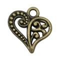 Vintage bronze alloy heart pendant with intricate hollow filigree for DIY jewelry - Heart 14x14mm (19943)