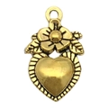 Antique gold heart pendant with flower and leaf details for jewelry making - Floral Heart Style (19992)