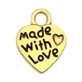 Antique gold heart-shaped charm with 'made with Love' engraving for DIY jewelry - Made with Love Heart Style (19993)