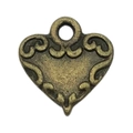 Antique bronze hollow heart pendant with embossed scroll textures for DIY jewelry - Heart 13x13mm (19946)