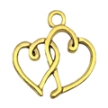Vintage gold-tone double heart pendant with matte finish for DIY jewelry making - Double Heart Style (19994)