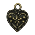 Vintage bronze heart pendant with symmetrical filigree pattern for DIY jewelry making - Heart 11x15mm (19947)