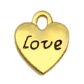 Antique gold heart-shaped DIY charm featuring engraved Love lettering and top loop - Heart LOVE Style (19995)
