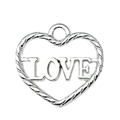 Silver alloy heart-shaped pendant with twisted edge and engraved LOVE text for DIY jewelry - Twisted Rope LOVE Heart Style (19972)