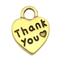 Antique gold heart-shaped charm with Thank You engraving and polished metal texture - Thank You Letter Heart Style (19996)
