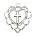 Silver alloy hollow heart pendant featuring a centered cross design for DIY jewelry making - Hollow Cross Heart Style (20362)
