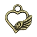 Antique bronze heart and wing alloy pendant with relief number nine for DIY jewelry - Heart Wings 12x13mm (19950)