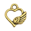 Antique gold heart pendant with wing detail for DIY necklaces and jewelry making - Heart Wing Style (19998)