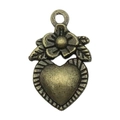 Vintage bronze heart pendant with floral details for DIY necklaces and bracelets - Heart 11x18mm (19952)