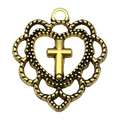 Antique gold heart cross pendant with intricate hollow filigree for DIY jewelry - Hollow Heart Cross Style (20366)