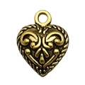 Antique gold heart pendant with baroque scroll patterns and decorative braided edges - Patterned Heart Style (17590)