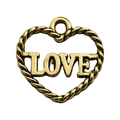 Antique gold heart-shaped love pendant with rope texture and circular ring - Heart Hollow Love Style (17623)