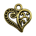 Vintage heart shaped pendant in antique gold finish with embossed floral patterns - Hollow Heart Style (17638)