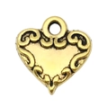 Antique gold heart-shaped metal pendant with scrollwork for DIY jewelry making - Rolled Edge Heart Style (19986)
