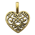 Antique gold filigree heart pendant with intricate scrollwork for jewelry making - Filigree Scroll Heart Style (10255)