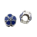 European style dark blue enamel flower charm bead with silver plating for DIY bracelets - Flower Style (13184) / 1 Piece/Pack (10mm) / Dark Blue