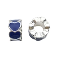 Silver plated charm bead with dark blue enamel hearts for DIY bracelet jewelry making - Round Heart Style (13192) / 1 Piece (6x10mm) / Dark Blue
