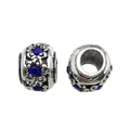 Dark blue resin rhinestone floral beads in silver finish for DIY bracelet making - Embossed Flower Rhinestone Style (13261) / 1 Piece/Pack (9x10mm) / Dark Blue
