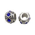 Vintage silver-plated large hole bead with dark blue rhinestones for DIY bracelets - Hollow Geometric Rhinestone Style (13262) / 1 Piece/Pack (9x10mm) / Dark Blue