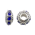 Dark blue resin rhinestone large hole charm bead in silver finish for DIY bracelets - Vintage Oxidized Rhinestone Style (13263) / 1 Piece (7x11mm) / Dark Blue