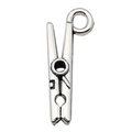 Pendentif en forme de pince à linge en métal argenté antique avec anneau pour bijoux - Clip (11319)