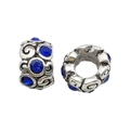 Set of two dark blue resin rhinestone European charms with vintage silver plating - Spiral Texture Rhinestone Style (13264) / 1 Piece/Pack (9x11mm) / Dark Blue