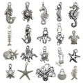 20pcs Tibetan Silver Ocean Animal Charms Including Seahorse Starfish and Turtle for DIY Jewelry - 20Pcs Antique Silver Ocean Animals
