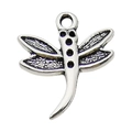 Antique silver dragonfly pendant charm with detailed wing carvings and top loop - Vintage Dragonfly Style (11235)