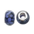 Dark blue resin beads with purple flower pattern and silver core for DIY bracelets - Floral Texture Style (13114) / 1 Piece (13mm) / Dark Blue