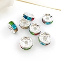 Silver alloy spacer beads with colorful rhinestones for DIY bracelet making - 8mm / Multicolor Rhinestone Spacer Bead