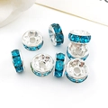 6mm silver plated spacer beads with dark blue rhinestones for DIY jewelry making - 8mm / Lake Blue Rhinestone Spacer Bead