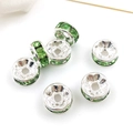 DIY jewelry 6mm silver alloy spacer beads with sparkling green rhinestones set of six - Green Rhinestone Spacer Bead