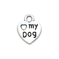 Antique silver heart charm with my DOG engraving for DIY bracelet and necklace - Heart Shape Dog Paw Lettering Style (7277) / 1 Piece (10x12mm) / Antique Silver