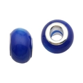 Dark blue resin glass bead charm with silver metal core for DIY bracelet making - Cat Eye Texture Style (13118) / 1 Piece (13mm) / Dark Blue