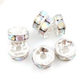 5pcs silver alloy spacer beads with 8mm iridescent AB crystals for DIY bracelets - Iridescent Rhinestone Spacer Bead